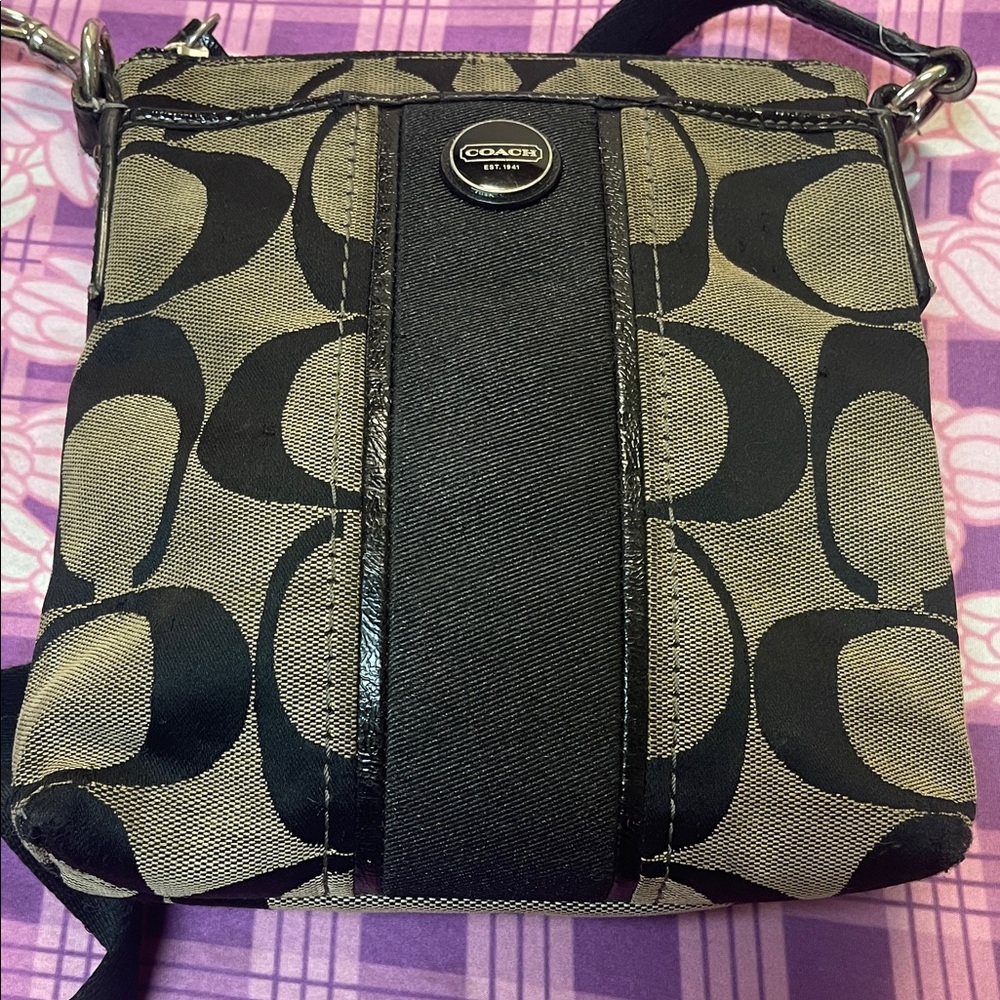 Coach Signature Black and Tan Crossbody Bag